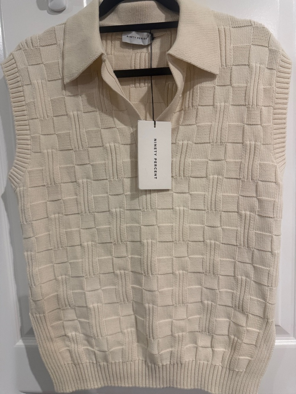 Ninety Percent Cream Knit Sleeveless Polo Sweater